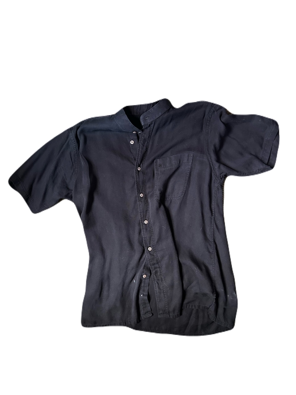 Men's Short-Sleeve Band Collar Casual Shirt — Black